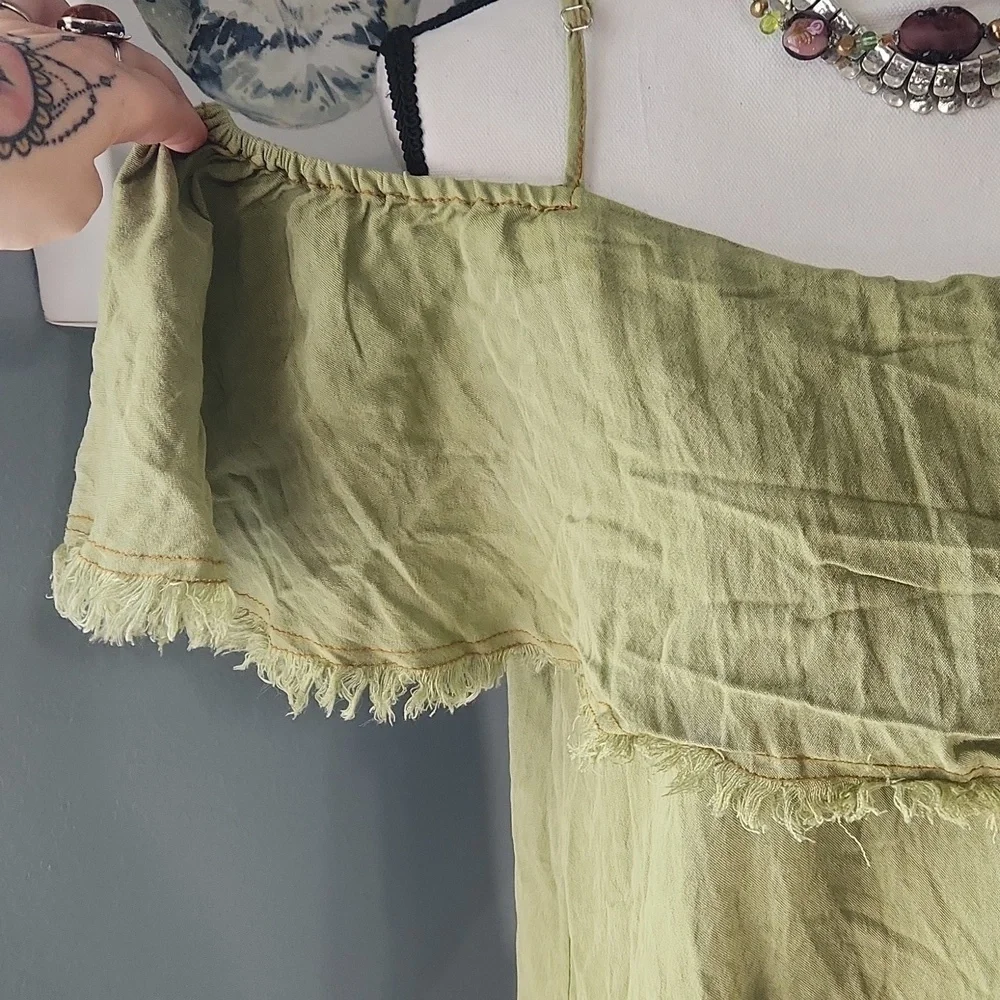 Green Sage Umgee Boho Frayed Blouse - Picture 5 of 8